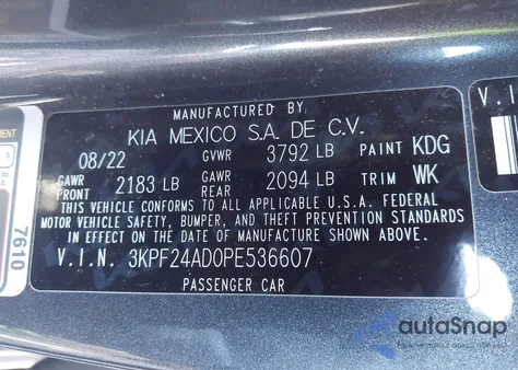 2023 Kia Forte Lxs from USA, damaged, VIN 3KPF24AD0PE536607